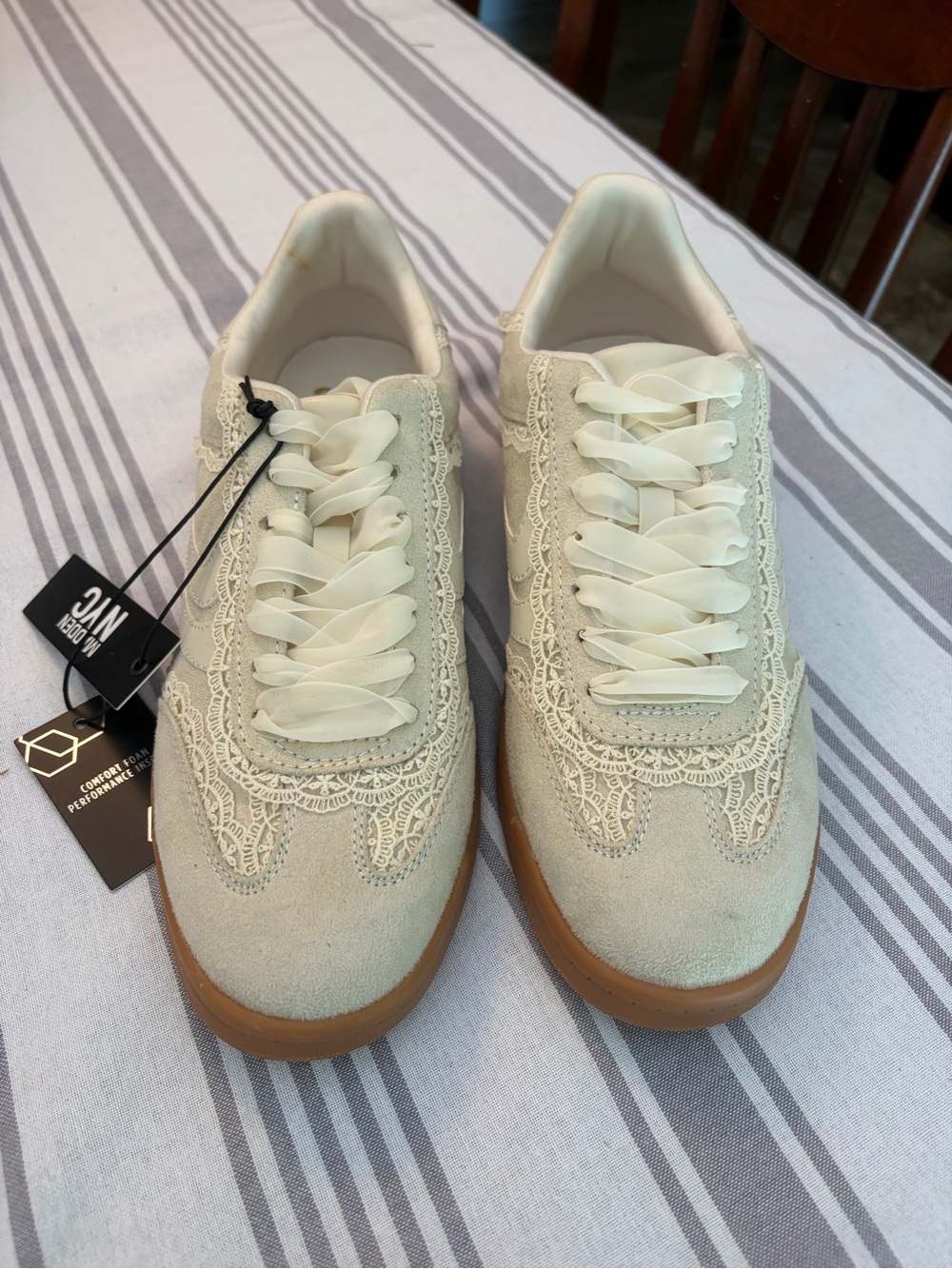 Women’s Cream Lace-Trim Sneakers with Gum Sole